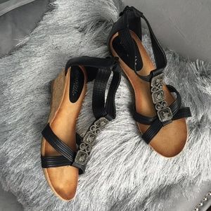 Patrizia Spring Step Black Sandal Wedges Sz 9.5-10